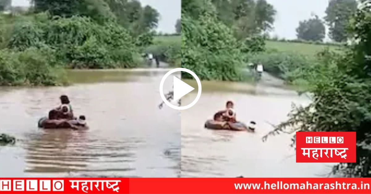 mother travels through floods on tires